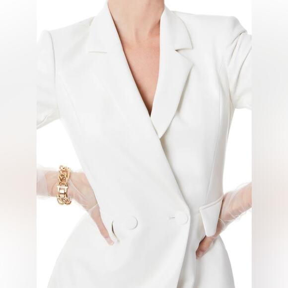 ALICE + OLIVIA Kyrie Vegan Leather Tuxedo Skort Romper Mini Dress White Sz 8 NEW - Picture 7 of 14